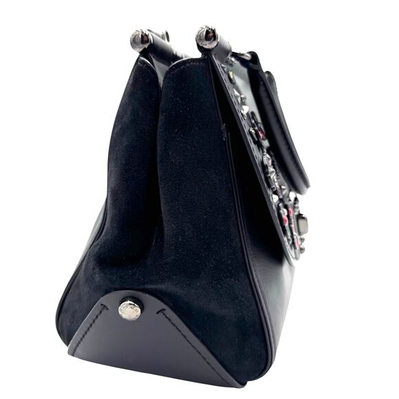 Coach Tea Rose Drifter Turnlock Satchel Floral Appliqué Black Leather 59522 - Picture 6 of 15